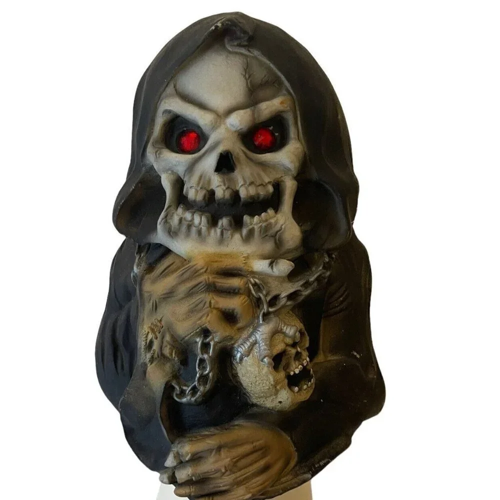 Grim Reaper Glow Eyes Halloween Skull Chain Easter Unlimited Vtg Rubber Prop